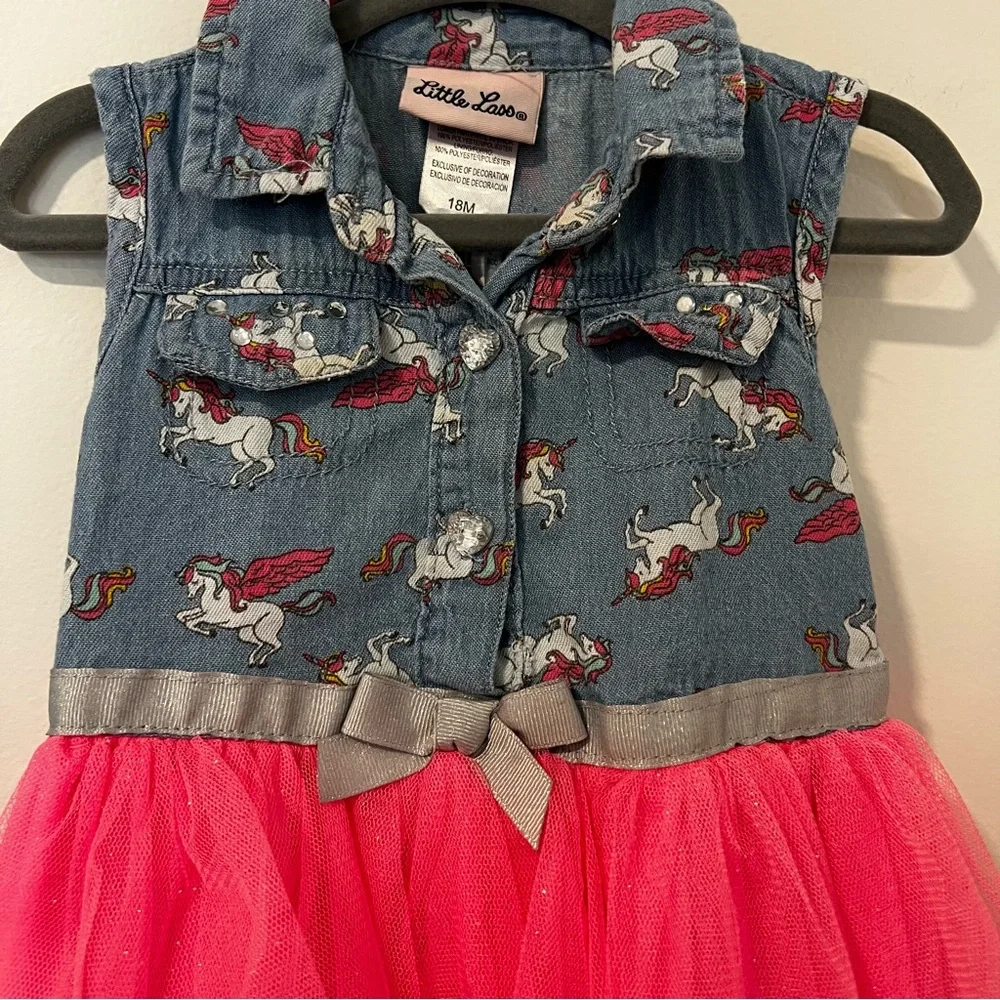 Little lass denim unicorn & tie dye tutu dress combo